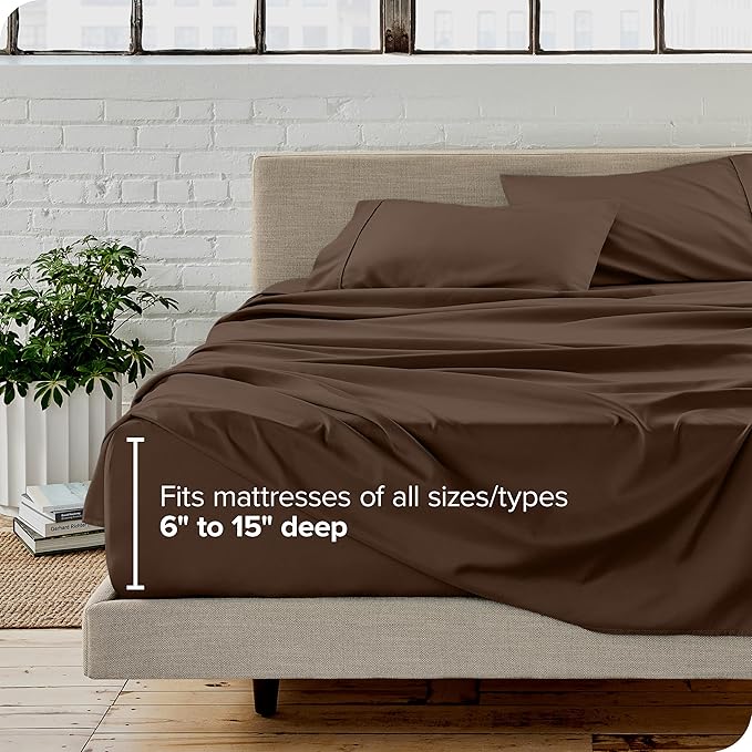 Bare Home Full XL Sheet Set - Luxury 1800 Ultra-Soft Microfiber Extra Long Bed Sheets - Double Brushed - Deep Pockets - Easy Fit - 4 Piece Set - Bedding Sheets & Pillowcases (Full XL, Cocoa)