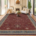 Moroccan Big Rugs for Living Room - Dark Red 10 x 14 Area Rug for Large Bedroom, Dining Room, Washable Lightweight Low Pile Foldable Oriental Burgendy Home Décor