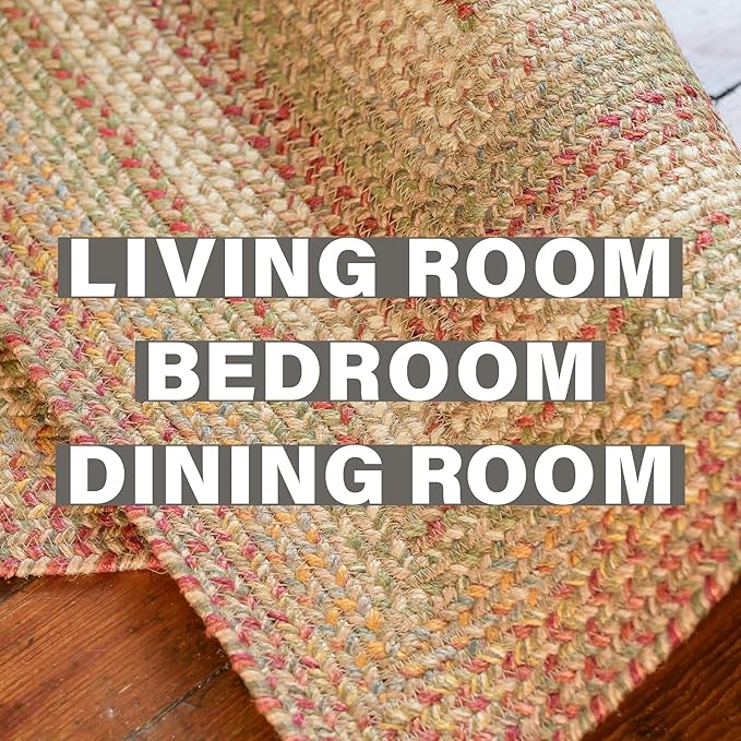 Homespice Harvest Jute Brown Braided Rug 8x10' Oval Rug for Living Room, Bedroom Rug and Dining Room. Pet Friendly. Decor Styles- Farmhouse Rug, Rustic, Vintage, Cottage, Primitive, Country, Boho Rug