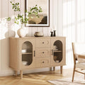GarveeHome 47.2" Sideboard Buffet Cabinet with 2 Fluted Glass Doors & 3 Drawers, Modern Farmhouse Accent Coffee Bar with Adjustable Shelves for Kitchen, Living Room, Hallway, Natural