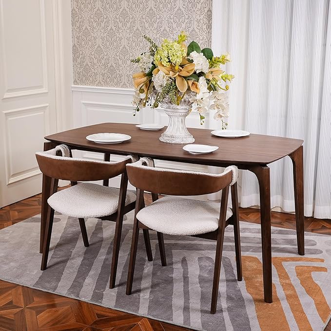 CONSDAN Dining Chairs Set of 2, Solid Wood Frame, Sturdy Construction, Ergonomic Design, Plush Faux Sherpa Cushions, Faux Leather Covered Back