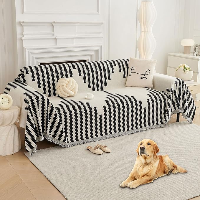 HAOMAIJIA Boho Sofa Covers Couch Covers for 3 Cushion Couch Sofa Pet Friendly Soft Thick Non Slip Couch Cover for Dogs Washable Sectional Couch Covers L Shape Furniture Protector (Black, 91"x134")