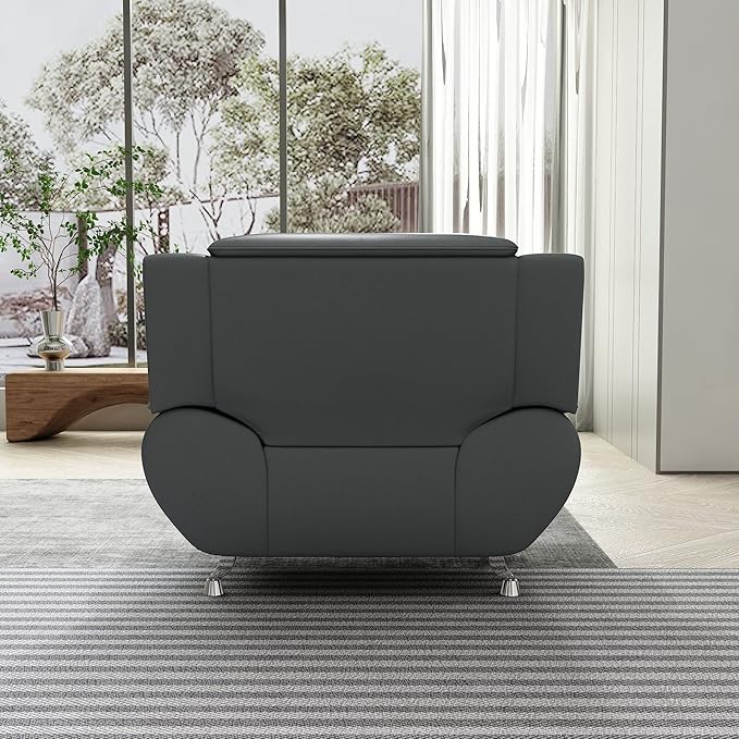 Container Furniture Direct Michael Modern Faux Leather Upholstered Stainless Steel Legs Living Room Sofa, Loveseat, Gray