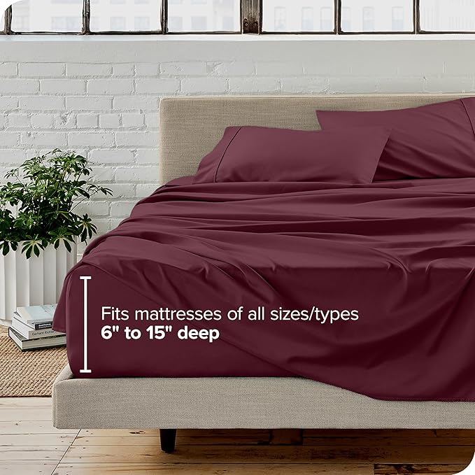 Bare Home Full Sheet Set - Luxury 1800 Ultra-Soft Microfiber Full Bed Sheets - Double Brushed - Deep Pockets - Easy Fit - 4 Piece Set - Bedding Sheets & Pillowcases (Full, Burgundy)