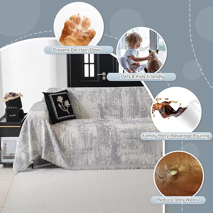 MYSKY HOME Couch Cover for Sectional Sofa Set - Washable Pet Couch Cover, 3 Cushion, Chenille, Multi-Use, 71" X134"