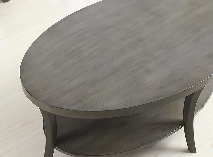 Roundhill Furniture Perth Contemporary Oval Shelf Coffee Table, Gray