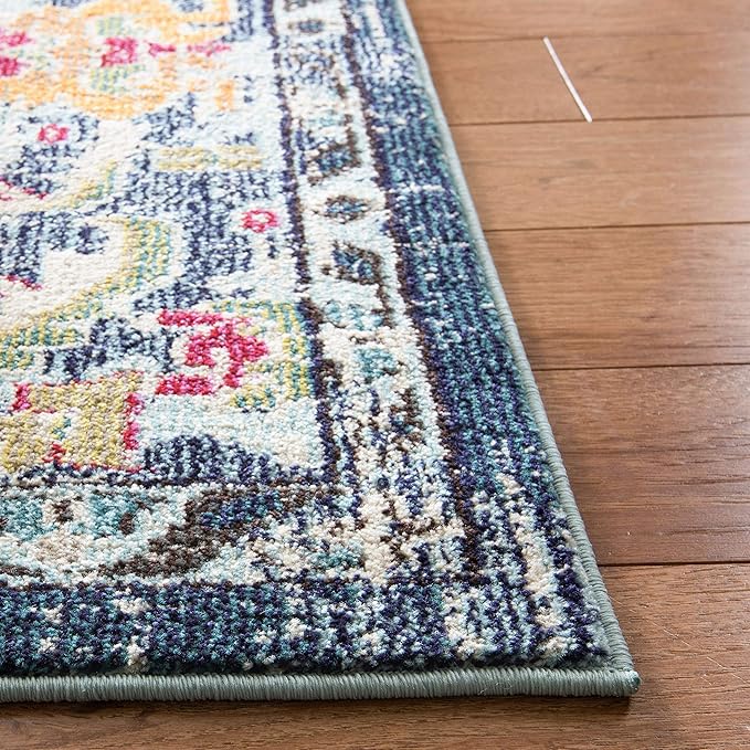 SAFAVIEH Monaco Collection Runner Rug - 2'2" x 22', Navy & Light Blue, Boho Chic Medallion Distressed Design, Non-Shedding & Easy Care, Ideal for High Traffic Areas in Living Room, Bedroom (MNC243N)