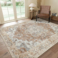 GENIMO 6x9 Area Rugs for Living Room, Non Slip Machine Washable Retro Rugs, Low Pile Chenille Print Rug for Bedroom, Dining Room, Home Office, Orange