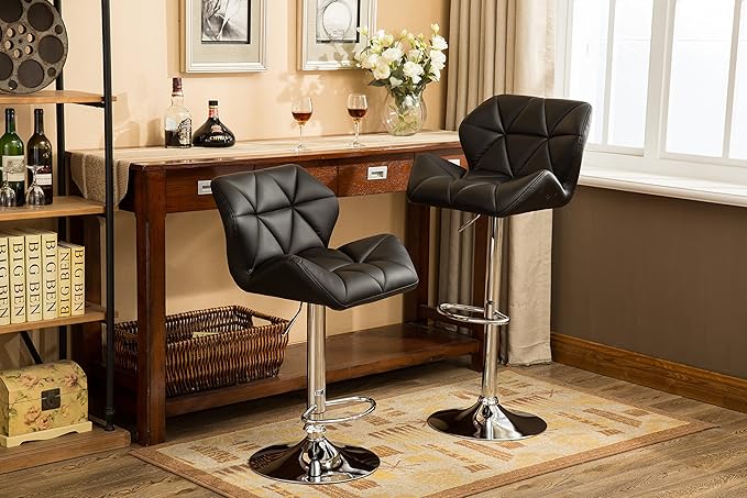 Roundhill Furniture Glasgow Contemporary Tufted Adjustable Height Hydraulic Black Bar Stools, Set of 2,