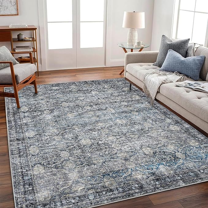 Area Rug 5'x7' Washable Rug Vintage Traditional Floor Cover Thin Retro Kitchen Indoor Distressed Non Slip Carpet for Living Room Bedroom Dining Room