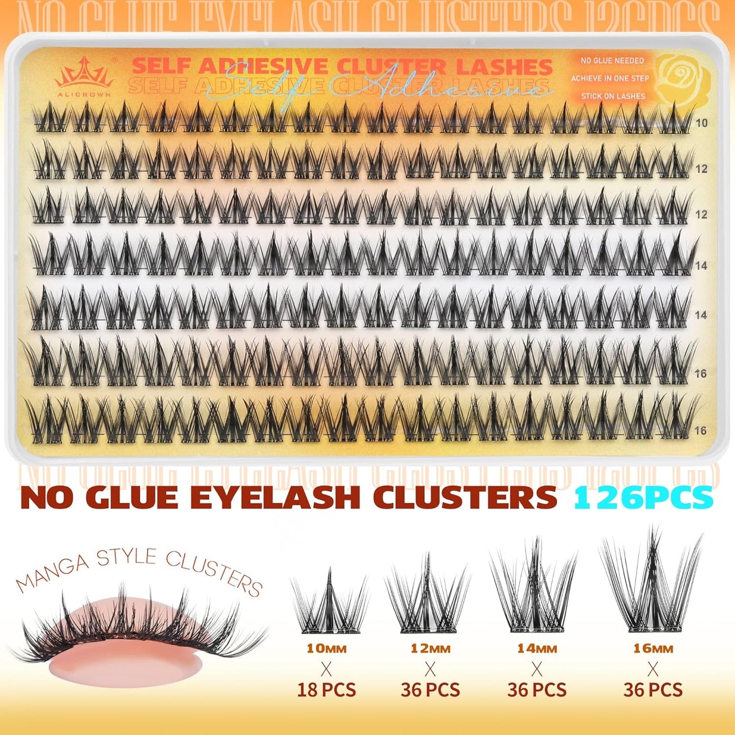 Self Adhesive Eyelashes No Glue Lash Clusters Manga Eyelash Extensions Self Adhesive Eyelash Clusters Wispy Individual Lashes Extensions Spiky Pre-glued Eyelashes 126Pcs