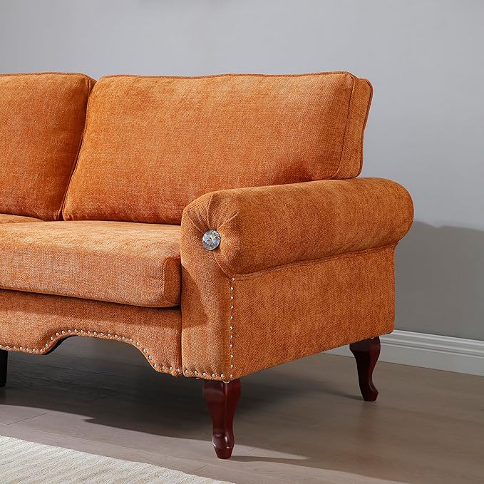 2 Piece Sectional Sofa Set, 2+3 Seat Convertible Couch with Movable Pillows, Upholstered Couches for Living Room, Orange