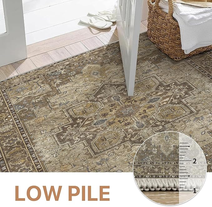 GENIMO 3x7 Runner Rugs for Hallway, Machine Washable Non Slip Vintage Rugs, Low Pile Lightweight Soft Print Rug for enrtyway, Corridor, Home Office, Kitchen, Rustic Brown
