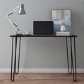 Lavish Home Desk with Hairpin Legs - Modern Industrial Style Home Decor - Woodgrain-Look and Steel Accent Home Office Furniture (Black)