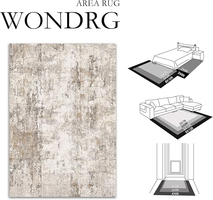 3x4 Washable Area Rug Brown Grey Neutral Abstract Entryway Kitchen Non Slip Low Pile Throw Rug Living Room Bedroom Indoor Doormat Small Soft Carpet for Entrance Bathroom