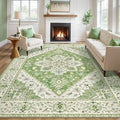 Tangsoo 5x7 Area Rug Washable Rug for Living Room, Vintage Indoor Non Slip Large Area Rugs, Print Distressed Green Carpet, Soft Low Pile Foldable Floor for Bedroom Dining Room Dorm