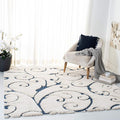 SAFAVIEH Florida Shag Collection Area Rug - 6'7" Square, Cream & Blue, Scroll Design, Non-Shedding & Easy Care, 1.2-inch Thick Ideal for High Traffic Areas in Living Room, Bedroom (SG455-1165)