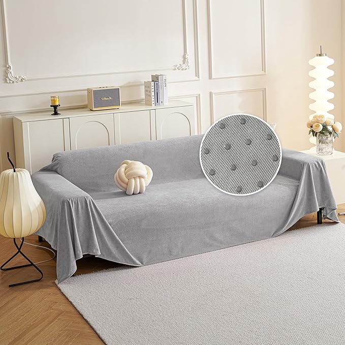 MYSKY HOME Couch Covers Couch Cover 3 Cushion Sofa, Couch Covers for Pet, Dog Couch Protector, L Shape Sofa Cover Non Slip Sofa Slipcover Washable Furniture Covers for Pets, 91"x 150", Light Grey