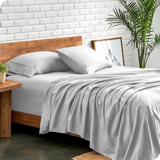 Bare Home Ultra-Soft Split Cal King Sheet Set - Luxury 1800 - Hydro-Brushed - Deep Pockets - Easy Fit - 4 Piece Set - Bedding Sheets & Pillowcases (Split California King, Cloud Grey)