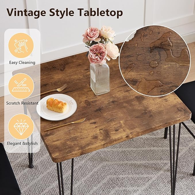 VECELO 3-Piece Dining Room Kitchen Table and Pu Cushion Chair Sets for Small Space