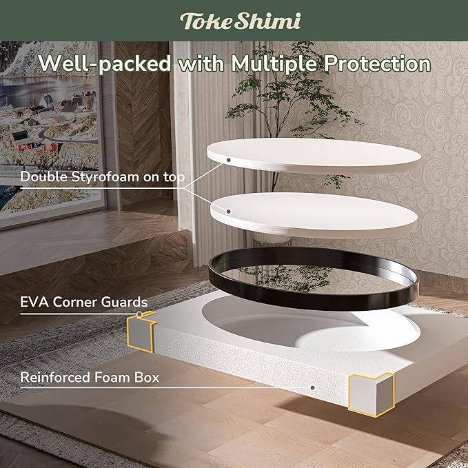 TokeShimi Oval Mirrors for Wall Decor 24x36 Inch with Non-Rusting Aluminum Alloy Brushed Silver Matte Framed Wall Mounted for Bathroom, Entryway, Living Room, Bedroom,Vanity or Horizontal