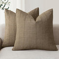 Foindtower Set of 2 Decorative Linen Check Throw Pillow Covers Neutral Farmhouse Vintage Cushion Covers Modern Boho Home Decor for Sofa Chair Couch Bedroom Living Room Outdoor,18×18 Inch,Light Brown