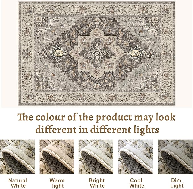 Tangsoo 5x7 Area Rug Washable Rug for Living Room, Vintage Indoor Non Slip Large Area Rugs, Print Distressed Brown/Grey Carpet, Soft Low Pile Foldable Floor Rug for Bedroom Dining Room Dorm