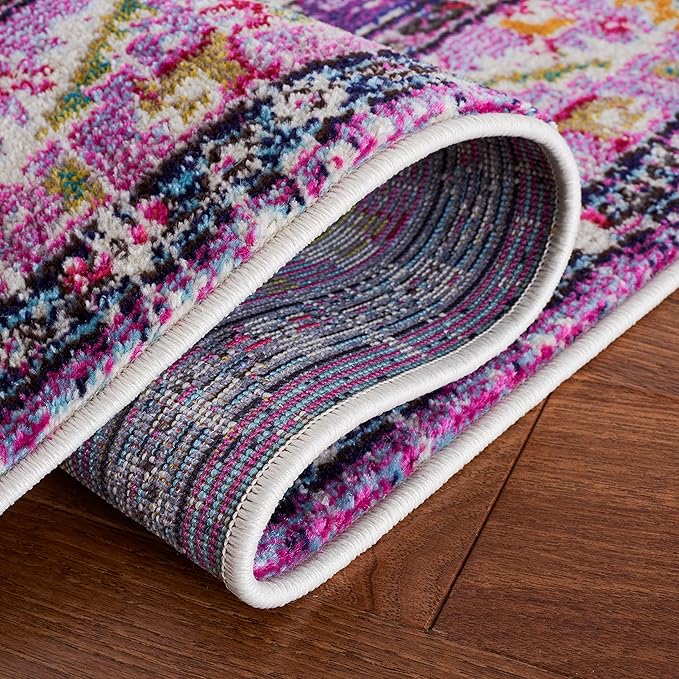 SAFAVIEH Monaco Collection Runner Rug - 2'2" x 8', Violet & Fuchsia, Boho Chic Medallion Distressed Design, Non-Shedding & Easy Care, Ideal for High Traffic Areas in Living Room, Bedroom (MNC243P)