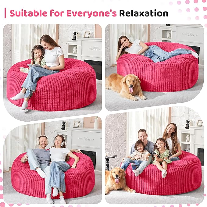 HABUTWAY 3FT Bean Bag Chair, 3' Large Bean Bag Chairs for Adults with Removable Stripe Plush Cover, Memory Foam Beanbag Chair for Living Room Bedroom Dorm (Pink)