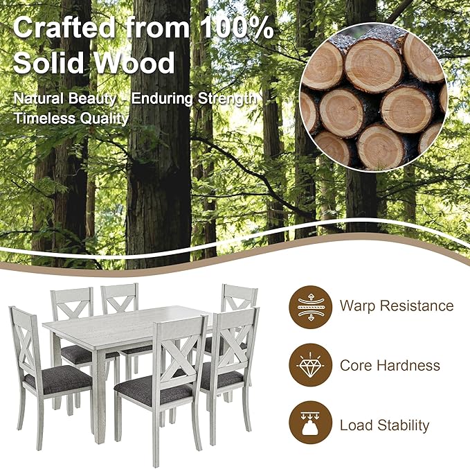 Solid Wood Dining Table, Part of Dining Table Set, Mix and Match Table, Chair Sold Separately for Dining Room, Kitchen, Grey