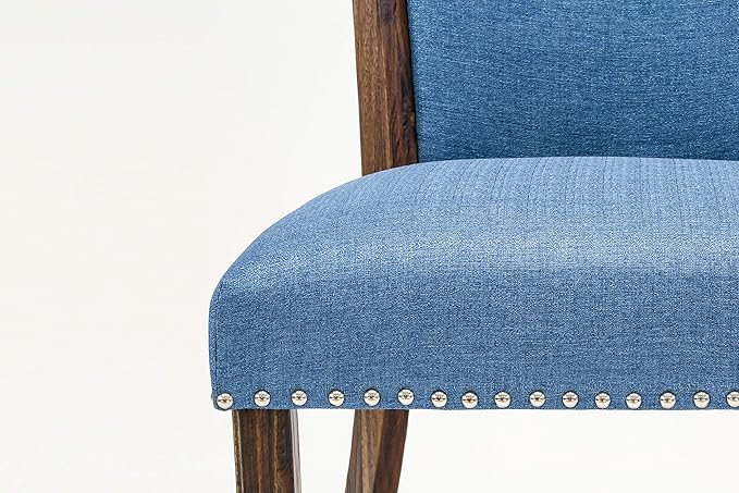 East West Furniture X777VE721-9 9 Piece Dining Set Includes a Rectangle Dining Room Table with X-Legs and 8 Blue Color Linen Fabric Upholstered Chairs, 40x72 Inch, Multi-Color