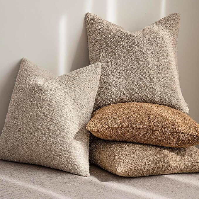 Foindtower Set of 2, Decorative Textured Boucle Throw Pillow Covers Accent Solid Pillow Cases Neutral Soft Couch Cushion Case for Chair Sofa Bedroom Living Room Home Decor 26 x 26 Inch Rust Tobacco