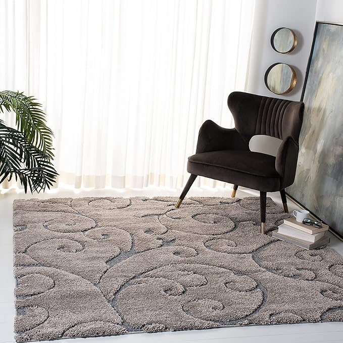 SAFAVIEH Florida Shag Collection Area Rug - 11' Square, Grey & Light Blue, Scroll Design, Non-Shedding & Easy Care, 1.2-inch Thick Ideal for High Traffic Areas in Living Room, Bedroom (SG455-1160)