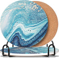 3-Pcs 7'' Ceramic Marble Style Trivet with Holder, Absorbent Trivets for Hot Dishes, Cork Bottom Anti-Slip Trivet Mats for Hot Pots and Pans