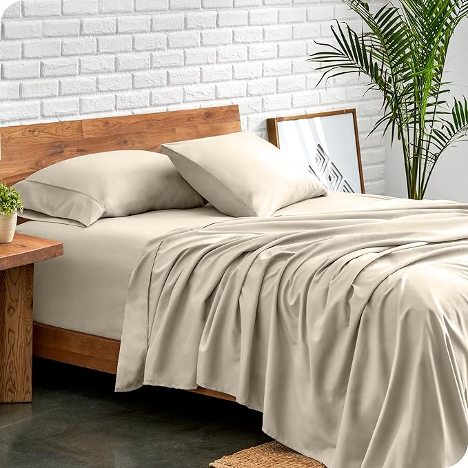 Bare Home Split California King Sheet Set - 1800 Ultra-Soft Microfiber Split California King Bed Sheets - Double Brushed - Deep Pockets - Easy Fit - 5 Piece Set - Bed Sheets (Split Cal King, Sand)