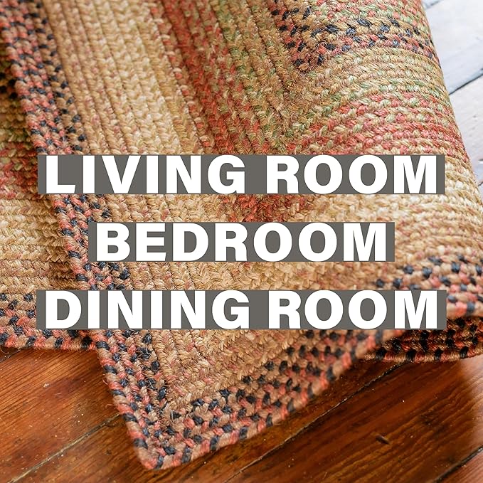 Homespice Gingerbread Jute Brown 6x9' Oval Braided Rugs for Living Room, Bedroom Rug and Dining Room. Pet Friendly. Decor Styles- Farmhouse Rug, Rustic, Vintage, Cottage, Primitive, Country, Boho Rug
