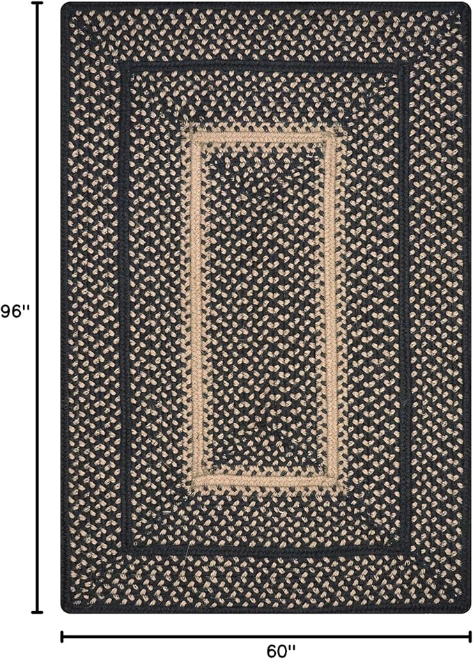 Homespice Manchester Black Braided Area Rugs, Jute, 5x8' Rectangle - Perfect Country Primitive Decor for Dining Room, Bedroom, Everywhere