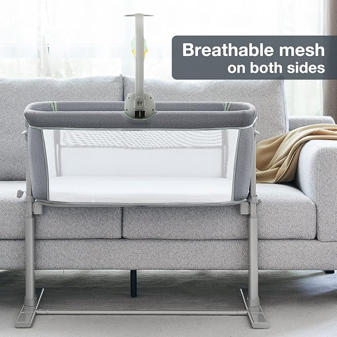 RONBEI Baby Bassinet Bedside Sleeper, Easy to Assemble Bassinets for Baby/Infants, Height Adjustable Bedside Bassinet for Newborn Baby
