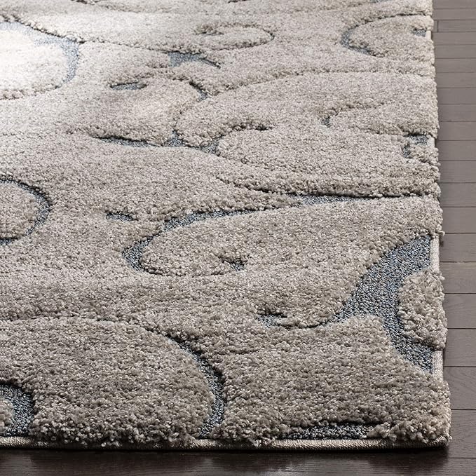 SAFAVIEH Area Rug 8x10 - Florida Shag Collection - Large - Grey & Light Blue, Scroll Design, Non-Shedding & Easy Cleaning, Plush Thick Pile, Ideal for Living Room, Bedroom, Dining Space (SG455-1160)