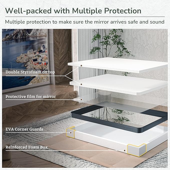 TokeShimi 32x36 Inch Gold Bathroom Mirror for Wall Metal Rounded Corner Rectangle Mirror Metal Frame Deep Set Design Hangs Horizontal Or Vertical