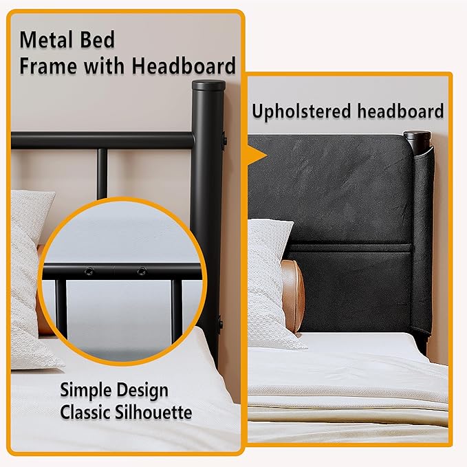 Metal Bed Frame,14Inch Twin Size Bed Frame with Storage Space,Heavy Duty Sturdy Mattress Foundation,Easy Assembly,No Box Spring Needed,Twin Grey