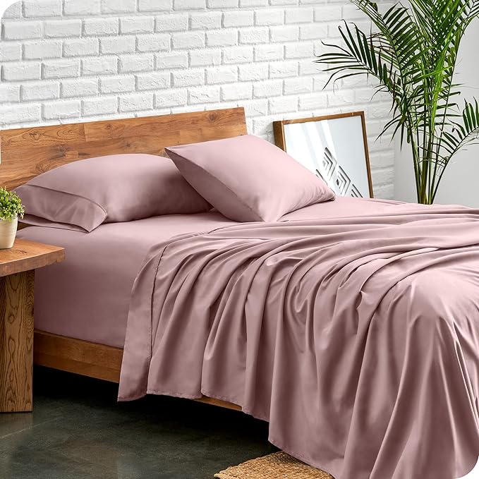 Bare Home Split Head Flex King Sheet Set - 1800 Ultra-Soft Microfiber Bed Sheets - Double Brushed - Deep Pockets - Easy Fit - 4 Piece Set - FlexTop King Bedding Sheets (Split Head Flex King, Mauve)