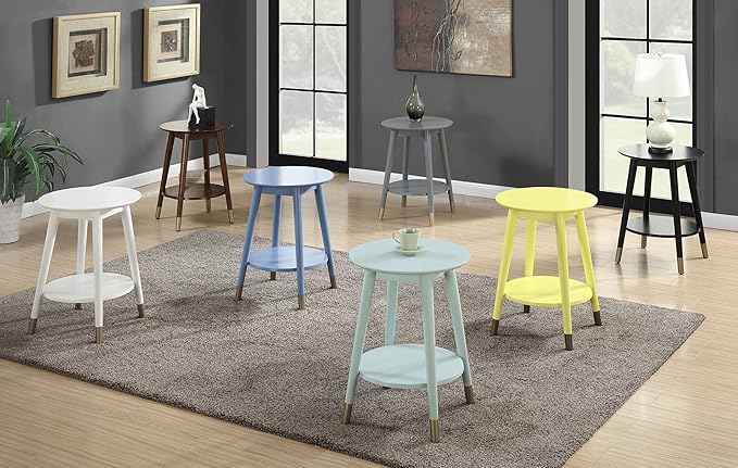 Convenience Concepts Wilson Mid Century Round End Table with Bottom Shelf, White, 17.75 in x 17.75 in x 24 in (D x W x H)