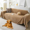 HAOMAIJIA Faux Fur Sofa Covers Couch Covers for 3 Cushion Couch Sofa Pet Friendly Soft Non Slip Couch Cover for Dogs Washable Sectional Couch Covers L Shape Furniture Protector (Khaki, 91"x134")