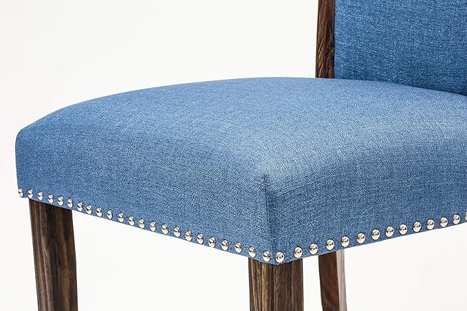 East West Furniture X777VE721-9 9 Piece Dining Set Includes a Rectangle Dining Room Table with X-Legs and 8 Blue Color Linen Fabric Upholstered Chairs, 40x72 Inch, Multi-Color