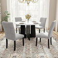 Merax 5-Piece Round Dining Table Set, Modern 4 Upholstered Chairs for Living,Kitchen Room, 43 Inch, White+Gray