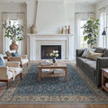 8X10 Area Rugs Machine Washable Rugs for Living Room, Vintage Boho Large Rugs for Bedroom Dining Room, Non Slip Indoor Soft Distressed Lightweight Thin Low Pile Carpet, Indigo