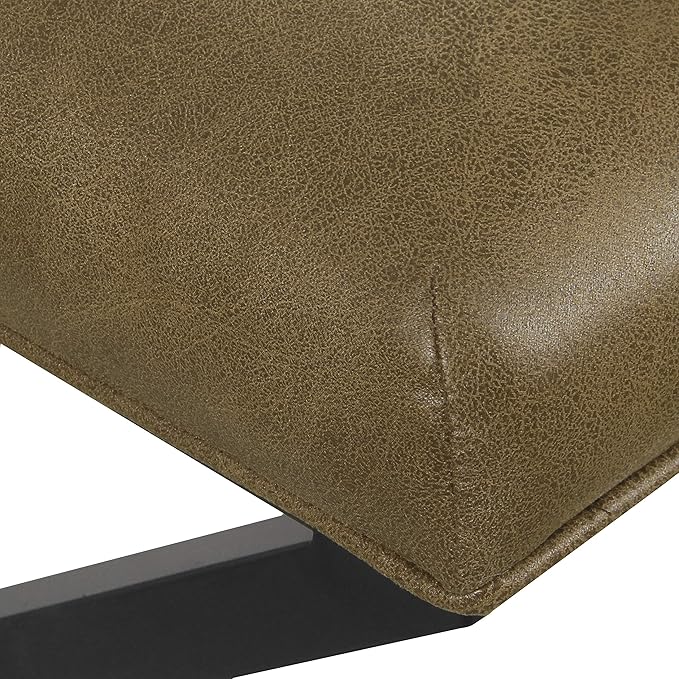 HomePop Home Decor | Modern Tufted Faux Leather Square Ottoman with Metal X Base | Ottoman for Living Room & Bedroom | Decorative Home Furniture, Light Brown Faux Leather