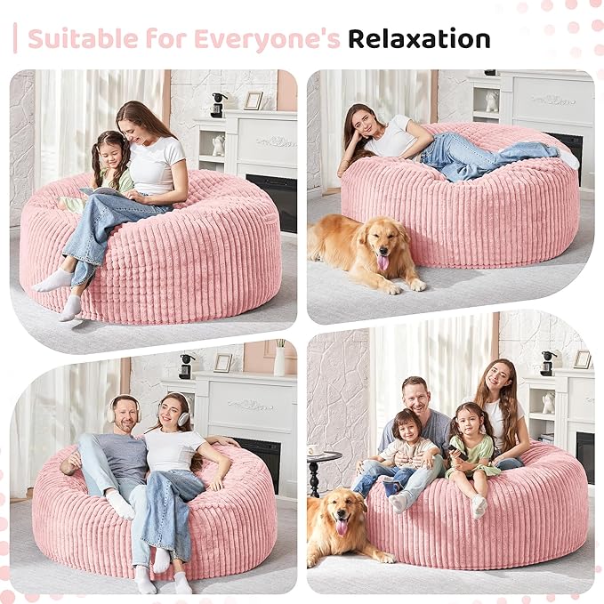 HABUTWAY 4FT Bean Bag Chair, 4' Large Bean Bag Chairs for Adults with Removable Stripe Plush Cover, Memory Foam Beanbag Chair for Living Room Bedroom Dorm (Tender Pink)