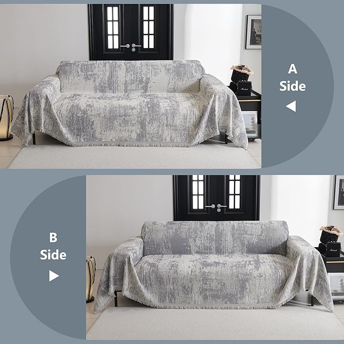 MYSKY HOME Sectional Couch Cover Sofa Covers for Sectional Sofa L Shape Chenille Couch Protector Grey Geometric for Dogs Pets Couch Throw Cover Washable Durable for Home Decor, 71" X118"